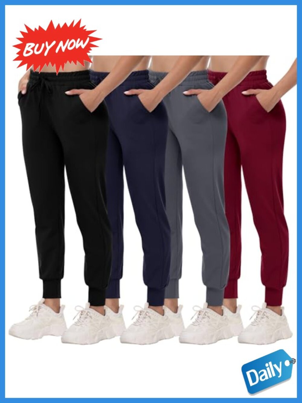 4 Pack Women's Joggers Sweatpants with Pockets Workout Lounge
